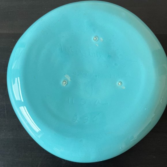 Caliente Pottery Aqua Blue Flower Dish Virgil Haldeman Made in Burbank CA - Picture 6 of 7
